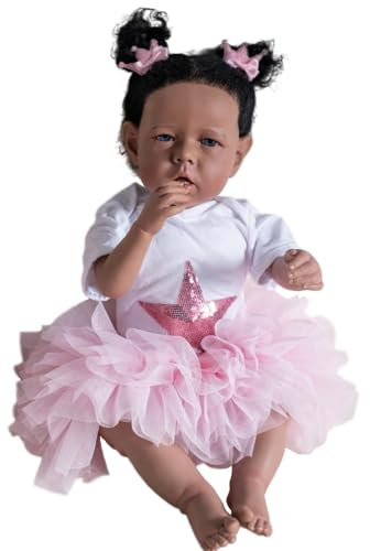 YIHANGG 50cm Afroamerikanisch Reborn Baby Puppe 20Zoll Realistisch Neugeborenes Dunkle Haut Mädchen Kleinkind Puppe Weihnachten Geburtstag Geschenke