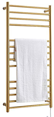 OZBMA Scaldasalviette Elettrico per Bagno, in Acciaio Inox 304 Spazzolato Color Oro, scaldasalviette Elettrico da Parete, 162 W, con 14 Barre Curve, cablato