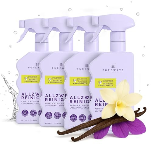 PUREWAVE Allzweckreiniger Patchouli White Vanilla – natürlicher Allzweckreiniger für Böden und Oberflächen, vegan, frei von Schadstoffen, ideal für Haushalte und Gewerbe, 500 ml (4 Pack)