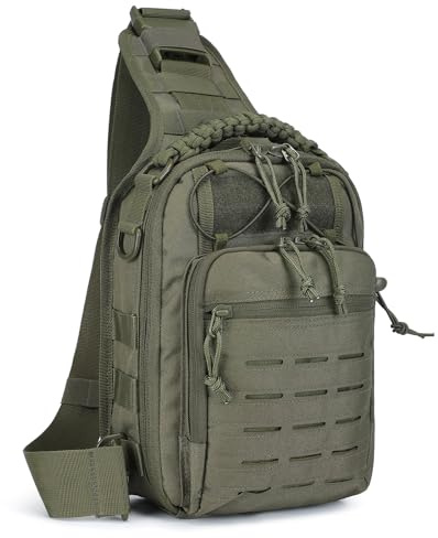 HUNTVP Bolsa de Pecho Hombre Táctica Bandolera Militar Mochila Impermeable Sling Bag Molle Multifuncional para Correr Deporte Viaje Acampar Senderismo,Tipo-8 Verde