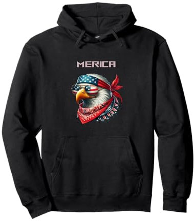 Patriotischer Adler mit Bandana und Sonnenbrille – Merica Pullover Hoodie