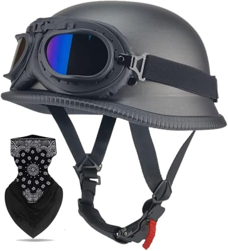 Labzaa Vintage Deutsche Motorrad Halbschalenhelm mit ECE, Retro Half Öffnen Jethelm mit Schutzbrille für Bike Cruiser Chopper Moped Scooter ATV Männer und Frauen Helm F XL
