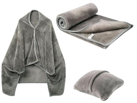 Flugzeug-Überwurfdecken, kompakte Reisedecke, Kissen-Kombination, Flanell, warme Reisedecke, Flugzeugdecke, weicher Schal, Kissen für Damen und Herren