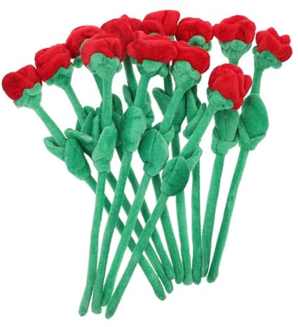 PRETYZOOM Rosas De Peluche Flexibles 12 Piezas, Ramo Grande Rojo, Flor Artificial Suave, Decoración para Interiores y Exteriores, Adorno para Fiestas y Hogar