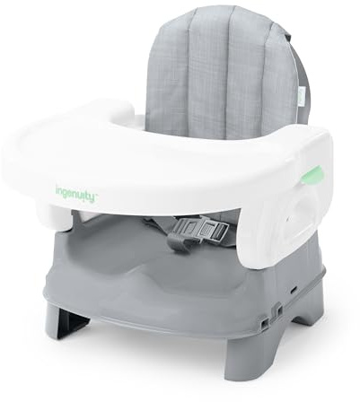 Ingenuity, Deluxe Comfort Seggiolino da Tavolo per Bambini, Altezza Regolabile, Imbottito, Leggero, Grigio, 6M-3Y
