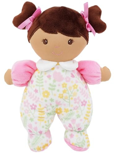 Lullaberry 23cm My First Doll Zuri - Soft Plush Baby Doll with Rattle - Pink Floral Outfit