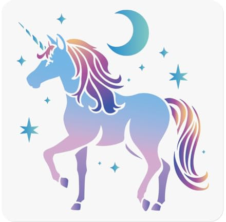 Einhorn Schablone Zum Malen 30 x 30cm Wiederverwendbare Einhorn Vorlage Aus Kunststoff Zum Malen Auf Wand Holz Möbeln Stoff Leinwand DIY Bastelschablone | 30 x 30 cm Kunststoff Bastelschablone, Einhorn Fantasy Wandschablone, DIY Home Decor Vorlage für Wand Holz Stoff Leinwand