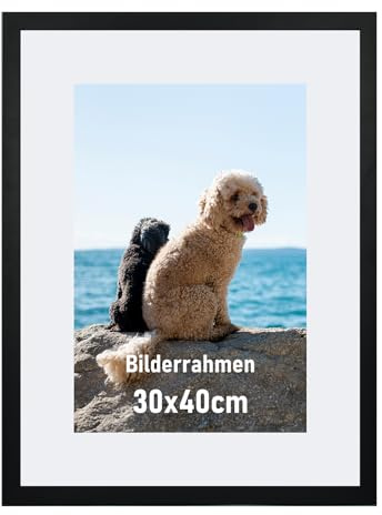 kollyseek picture frame 30x40cm real glasses with passe-partout DIN A4 (21x30 cm) with shatterproof real glass 12x16in natural mdf wood photo frame (black 30x40cm)