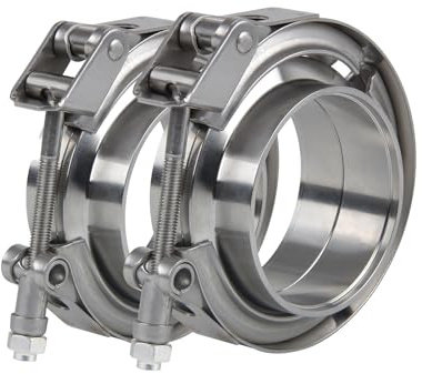 Densieg 2 abrazaderas de 50,8 mm de diámetro y bridas en V de acero inoxidable para tubo de escape turbo, tubo de escape de descenso, conector de tubo de liberación rápida