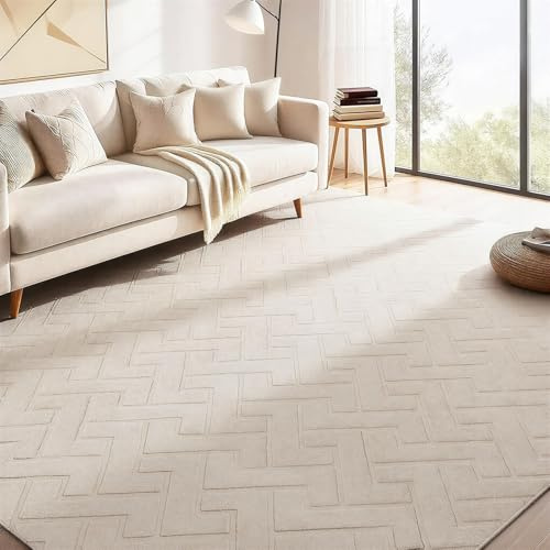 Famibay Teppich Wohnzimmer 200x290cm Beige Teppich Schlafzimmer Waschbar Groß Wohnzimmerteppich Modern Kurzflor Weich rutschfest Carpet für Esszimmer Küche Büro Kinderzimmer