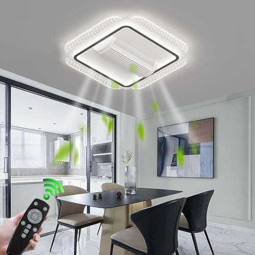 Stesulfr Ventilador de techo con luz LED Ventilador silencioso sin aspas con control remoto de iluminación regulable 90W Ventilador cuadrado creativo acrílico de 6 velocidades adecuado dormitorio rest
