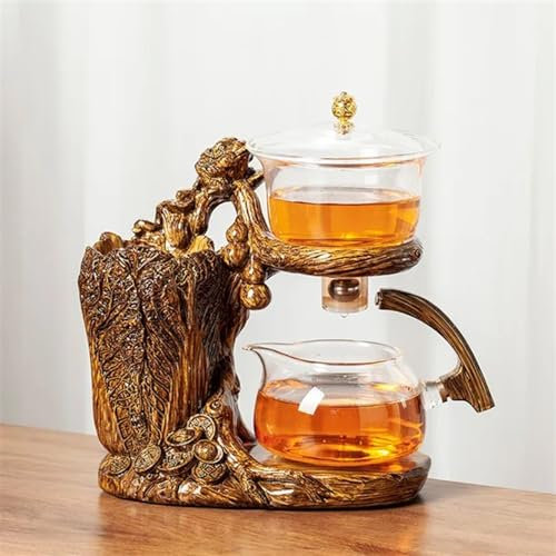 Heat-Resistant Glass Tea Set Water Diversion Rotating Cover Bowl Automatic Tea Maker Teapot Drinking (D 1pc)