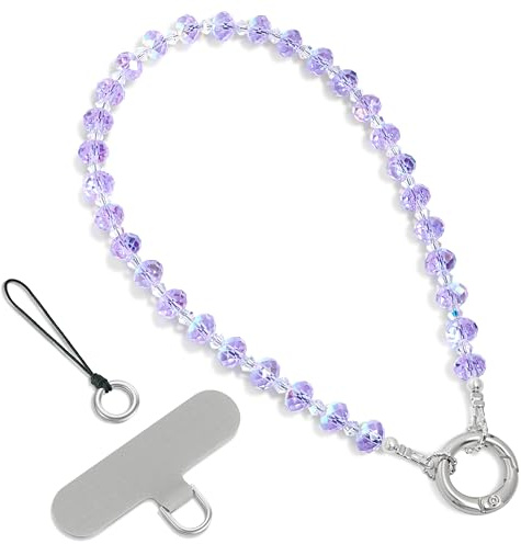 SURPHY Handyanhänger, Handykette Perlen-Kristall Kurz mit Schlüsselanhänger | Handy Diebstahlschutz mit Patch Handyarmband Kurze Handyband, Phone Charm Handschlaufe Handy