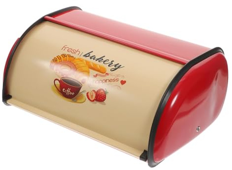 Ipetboom Retro French Style Bread Box Large Red Drum-shaped Bread Storage Container for Kitchen Countertop Lid