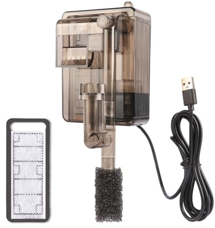 Alide Hang On Aquariumfilter, 200 l/h, 3 W, ultraleiser Fischtank, doppelschichtige Filterkammer, einstellbarer Durchfluss für Süßwasser