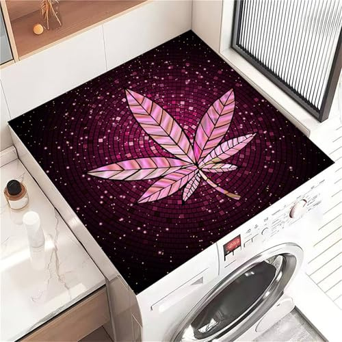 Highdi Housse de Protection pour Machine à Laver Top, Feuilles de Mode Coussin de Machine à Laver Antidérapant, Tapis de Protection pour Dessus Sèche-Linge Séchage Rapide (Rose,30x40cm)