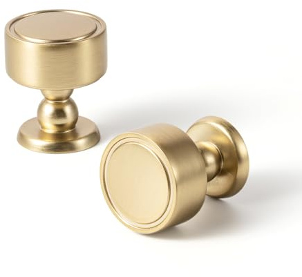 Deuschwer 6 Pack Champagne Bronze Cabinet Knobs, Solid Zinc Alloy Modern Drawer Pulls, Luxury Brushed Gold Geometric Cylinder Door Handles for Kitchen, Dresser Furniture Hardware