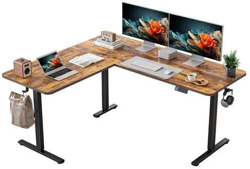 YIHAYO L Shaped Standing Desk Adjustable Height, 63 x 55 Inches Electric Corner Standing Desk with Splice Board, Computer Desk for Home Office, Rustic Brown
