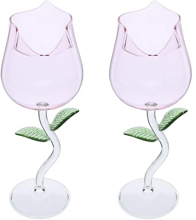 Mobestech 2 pièces Lot de Verres à Vin Rose Original Forme de Fleur Gobelets Romantiques à Longue Tige pour Cocktails et Fêtes Design Esthétique Féérique pour Mariages et Anniversaires