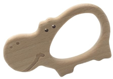 FUNNETOYU Beißring aus Buchenholz für Babys Glattes Sicheres Zahnungsspielzeug mit Tiermotiv Natürliche Zahnungshilfe für Kleinkinder