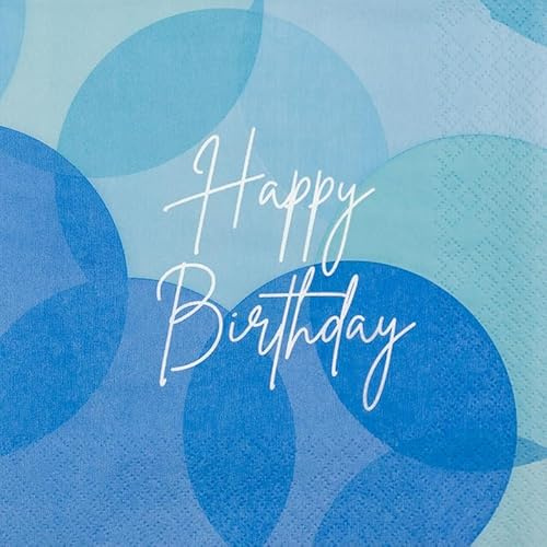 20 Servietten Geburtstag Happy Birthday soft blau als Tischdeko. Papierservietten mit Motiv. Auch für Decoupage und Serviettentechnik 33x33cm