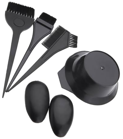 Pinceau à Teinture pour Coiffure 5 Pièces Pp Noir pour Salon | 2 Brosses, 1 Peigne, 1 Bol, 1 Paire D’oreillettes, Kit Pratique pour Coloration Maison