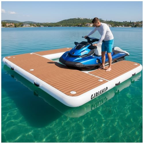 GIRISHIP 8.5ft U-Shaped Inflatable Jet Ski Dock, Heavy Duty Floating PWC Docking Station with Non-Slip EVA Pad, Portable Marine Platform or Boat Bumpers Fenders for Docking Include Pump