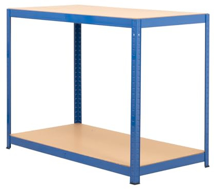BiGDUG Garage Workbench - 300 kg Capacity - Heavy Duty Steel Work Table - 900H x 1200W x 600D mm - 2 Levels - Blue