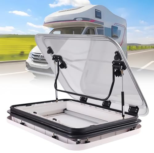 RV Roof Skylight Vent with LED Light, Camper Roof Window Hatch for Motorhome and Caravan, 500x500mm Large Vent Kit