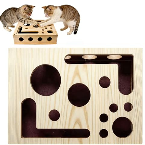 Katzenkratzpuzzle Anreicherungsbox, 30x25cm Holz Katzen Kratzbrett, Kratzpappe für Katzen, Katzenspielzeug Interaktives, Interaktive Spielzeugkiste für Indoor Katzen Katzenpuzzle