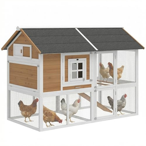 PawHut Hühnerstall Winterfest für 4 Hühner Rampe 200 x 104 x 145 cm Braun