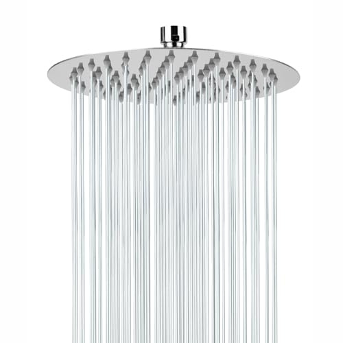 Soffione doccia a pioggia da 25 cm, in acciaio inossidabile 304, flusso d'acqua ad alta pressione, ugelli in silicone autopulenti, facile montaggio a parete/soffitto, finitura cromata