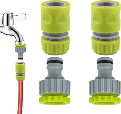 Juego de Conexión para Manguera de Jardín, Adaptador Grifo Manguera Conector de Grifo de 1/2 3/4 Pulgadas 2 en 1 Conexión Rápida 1/2 Pulgadas de Dos Vías para Jardinería Grifo Rociador (2 Pares)