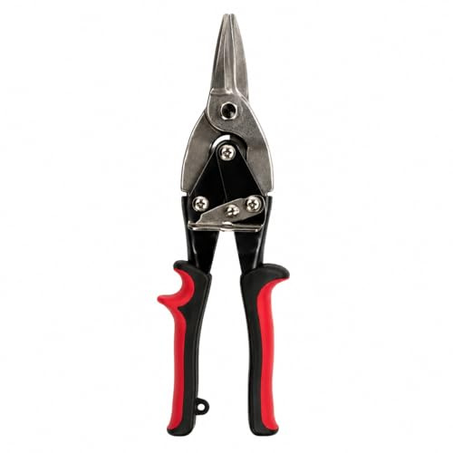 10 Aviation Tin Shears Straight Cut Snips, Heat Treated Carbon Steel Jaws, Spring Loaded Handles with Safety Lock, Metal Cutting Tool for Aluminium, Sheet Metal, Leather & Rubber (Pack - 1)