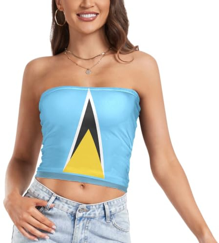 Saint Lucia flagga mjuk axelbandslös crop top för kvinnor tub magtröja för sommaren