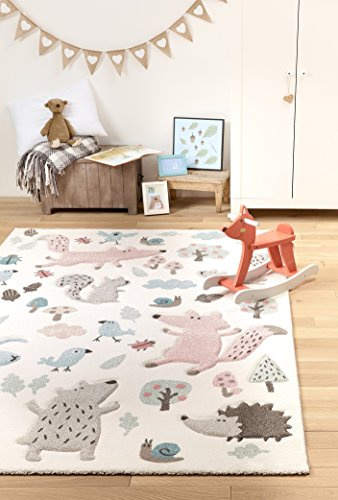 Wecon Home Sigikid I Moderner Kurzflor Kinderteppich, Kinderzimmer für Mädchen & Jungen I Forest I SK-21965-063 I Weiß Rose blau Grau Taupe I (120 x 170 cm)