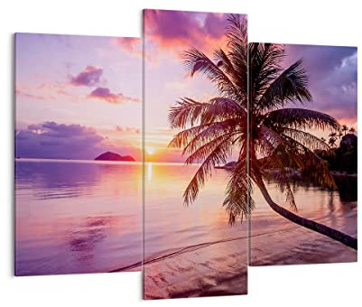 ARTTOR Leinwandbild 130x100cm Wandbild Landschaften Natur - 3912 | Strand Meer Palme Mehrteilige Groß Wanddekoration Wohnzimmer Schlafzimmer Wanddeko Wand Kunstdruck Wandkunst ARTTOR