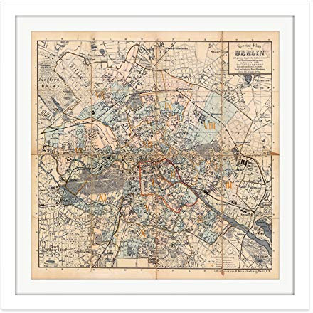 Karta 1910 Muncheberg Berlin stadsplan Tyskland fyrkant trä inramad väggkonst tryck bild 40 x 40 cm