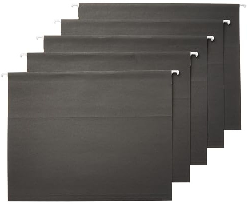 Amazon Basics Hanging File Folders with Adjustable Tabs for Document Organization, Letter Size, 8.5x11 inches, Black, 25-Pack