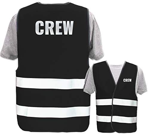 Bedruckte Warnwesten mit ISO-Leuchtstreifen * Standard- oder Reflex-Druck * Thema Sicherheit & Team, Warnweste Begriffe Security:Crew (Reflektierend), Farbe + Größe:Schwarz (XL/XXL)