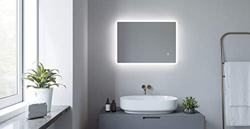 AQUABATOS 70x50 cm Badspiegel mit Beleuchtung badezimmerspiegel LED Lichtspiegel Wandspiegel, Touch-Schalter Dimmbar, Kaltweiß 6400K, Spiegelheizung, Anti-beschlag, IP44, CE