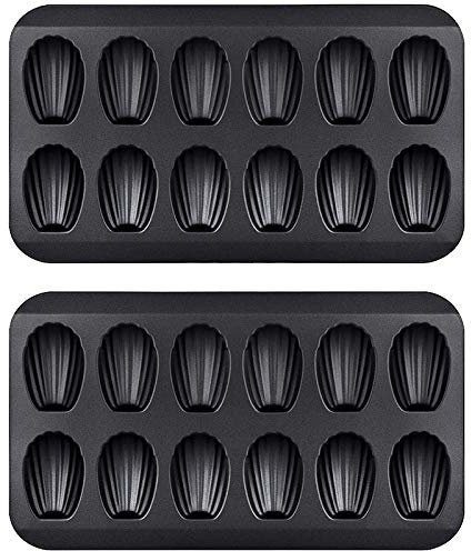Haude Lot de 2 moules à madeleines anti-adhésifs avec plaque de cuisson au chocolat et plaque de cuisson anti-adhésive, utilisés pour la cuisson au four, noir