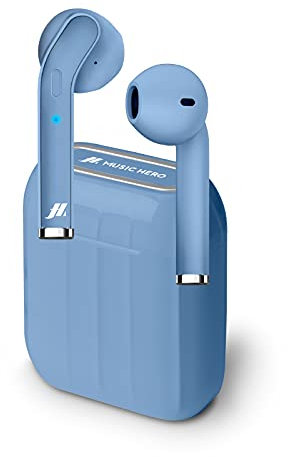 Music Hero Auricolari Twin Style True Wireless Stereo Con Microfono E Tasto Risposta/Fine Chiamata, Custodia di Ricarica Da 300Mah, Fino A 2.5 Ore Di Ascolto Musica, Azzurro, Unica