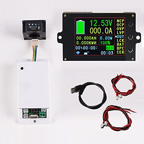 DC 500 V 50 A kabelloses Spannungsmessgerät, Amperemeter, Solarbatterie, Ladekapazität, Stromdetektor, Tester, Coulometer mit 6,1 cm Farb-LCD-Display