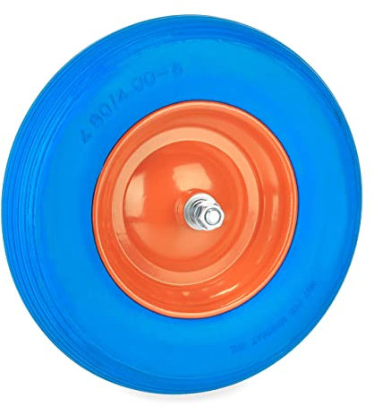 Relaxdays 4.80 4.00-8 Ruote Carriola ASSE, Gomma Piena, Cerchione in Acciaio, Antiforatura, Carrello, Blu/Arancione