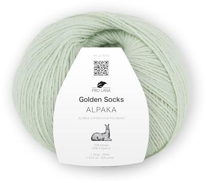Pro Lana Golden Socks Alpaka, 100 g/390 m, 70% Alpaka, 30% Polyamid, 4-fädig, superweiche Sockenwolle (61 mint)
