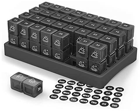 Tablettenbox Monat 31 Tage Morgens Abends Pillendose AM/PM Wöchentliche Pillenbox 2 Fächer pro Tag, Tägliche Reise BPA Frei Medizinorganisator für Unterwegs, Feuchtigkeitsbeständiger
