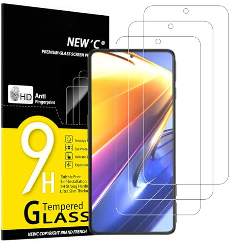 NEW'C 3 Piezas, Protector Pantalla para Xiaomi Poco F4 GT 5G, Poco X4 Pro 5G, Cristal templado Antiarañazos, Antihuellas, Sin Burbujas, Dureza 9H, 0.33 mm Ultra Transparente, Ultra Resistente