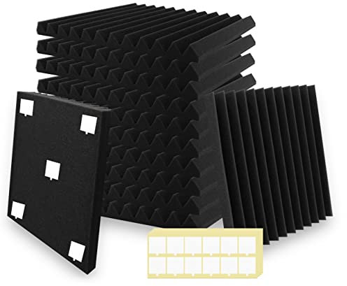 SK Studio 12 Stück Akustikschaumstoff Schallabsorber, Feuerfest Schalldämmung Platten Dämmung Schaumstoff Fliesen für Studio, Podcasts, Aufnahmestudios, Büro, Wanddekoration, 30x30x2,5cm, Schwarz