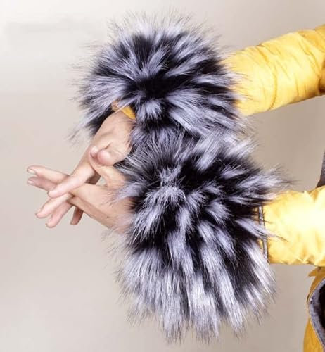 Pulswärmer Pelz Damen,Winter Damen Kunstfell Armstulpen Fell Stulpen Pelz Kunstfell Fellstulpen Fell Manschetten Handgelenk Handschuhe Arm Wärmer Hülsen Handwärmer für Frauen Mädchen,Schwarz Weiß